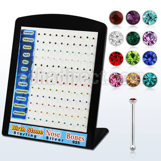 brnbbt display 120 piercings nariz hueso plata esterlina 925 0 6mm cristal redondo 1 5mm colores nacimiento al por mayor