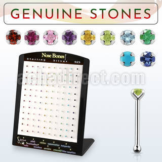 brnbpge display w 120 silver nose bones w 2mm genuine stones