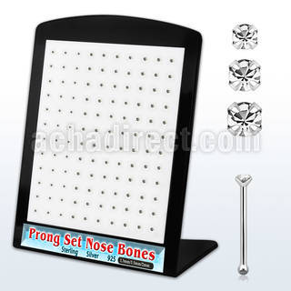 brnbpmc7 display 120 piercing nariz hueso plata 925 0 6mm cristal claro redondo 1.25 1 5mm 2mm distribuidor mayorista