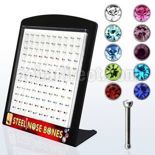 brnbsm2 display 120 piercing nariz hueso acero quirurgico 1mm cristal redondo 2mm venta