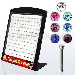 brnbsm 316l nose bone with assorted colored crystal top