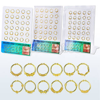 brnhm21 display 30 anillos septum falsos plata esterlina 1mm oro 18 kts disenos variados 12mm mayorista