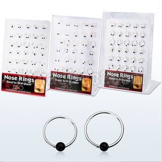 brnhp3 display 60 aros nariz plata 925 0 6mm bola 2mm color negro 8mm 12mm mayorista