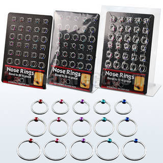 brnhp7 display 60 aros nariz plata esterlina 0 6mm bola color 8mm 12mm mayorista