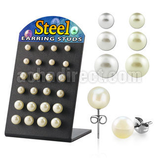 brper2 board of 316l steel earring stud with pearl balls