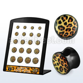brpg126 display 20 dilatadores plug doble flare acrIlico negro logo piel leopardo 6mm 14mm distribuidor