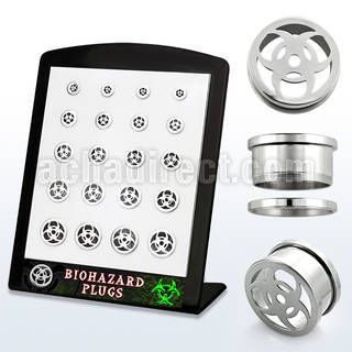 brpg144 mayorista display 20 dilatadores tunel acero anodizado rosca logo peligro biologico grabado laser 6mm 14mm distribuidor mayorista