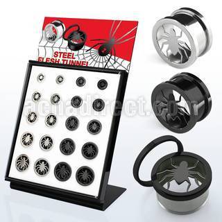 brpg146a display 20 dilataciones tunel tornillo acero anodizado negro brillo espejo logo arana 8mm 16mm distribuidor mayorista