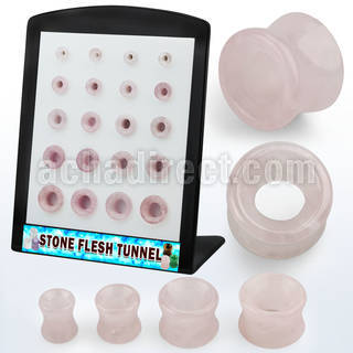 brpg193 display w of double flare rose quartz stone flesh tunnel