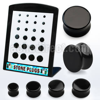 brpg195 display w 24 pcs. of black onyx double flared stone plug