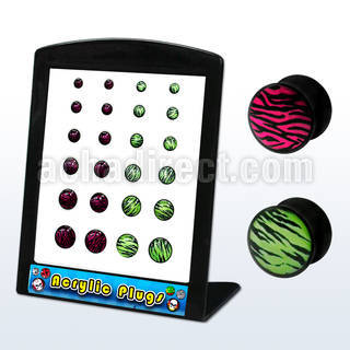 brpg52 display 24 plugs acrIlico negros logo rayas cebra rosas verdes distribuidor