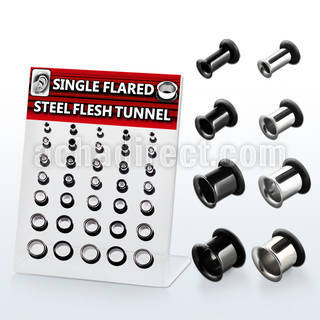 brpg68 display 35 dilataciones tunel unico flare acero 316l anodizado negro brillo espejo anillo goma 3mm 12mm distribuidor