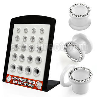 brpg93 display 20 dilatadores tunel acrIlico blanco cristal color 6mm 14mm distribuidor
