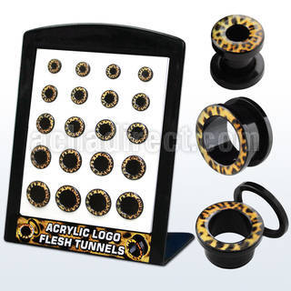 brpg98 mayorista display 20 dilatadores tunel acrIlico negro logo leopardo nieve 6mm 14mm distribuidor
