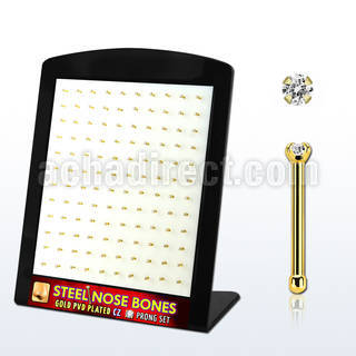 brs124 display unidades piercing nariz acero chapado pvd dorado hueso cz redonda color claro