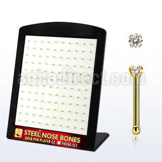 brs125 display unidades piercing nariz acero chapado pvd dorado hueso cz redonda color claro