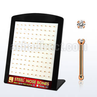 brs128 display w rose gold steel nose bones w 1.5mm clear czs