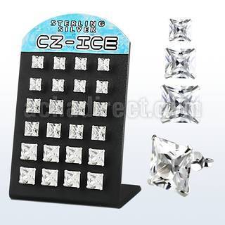 brsczsq display 12 pares piercings oreja plata esterlina zirconia cuadradas claras 6mm 8mm distribuidor