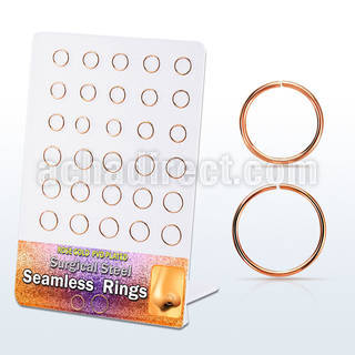 brsel10 board w 30 pcs rose gold plated 316l steel seamless ring