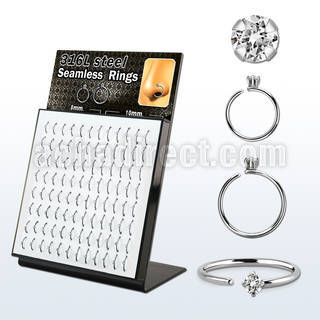 brselz1 display w 316l steel seamless ring 20g w clear cz