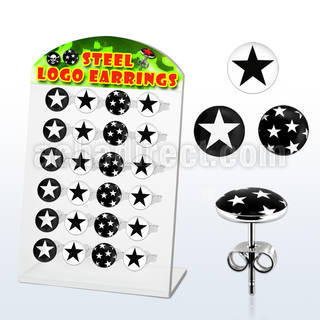 brser10 board of 316l steel earstuds with assorted star logos