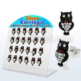 brsfd15 display 12 pares piercings oreja plata esterlina cristal ferido buho al por mayor