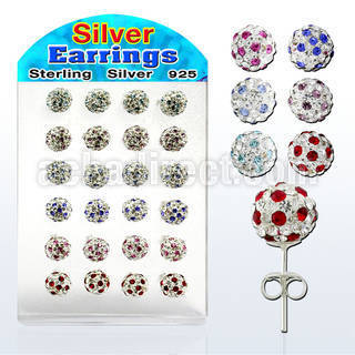brsfd2 display 12 pares piercings oreja plata esterlina cristal ferido 8mm bola mayorista
