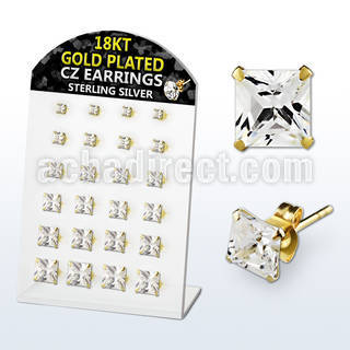 brsgp3 display 12 pares piercings oreja plata esterlina oro 18 kts zirconia claras cuadradas 3mm 8mm distribuidor