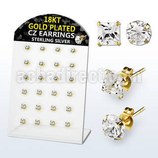 brsgp4 display 12 pares piercings oreja plata esterlina 925 oro 18 kts zirconia clara 3mm mayorista