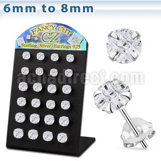 brsv9 silver ear stud w 6 8mm round prong cz stone