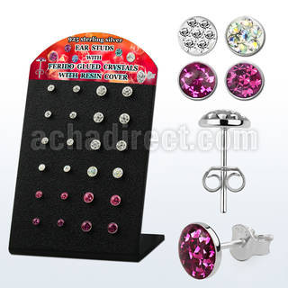 brsvfrm display acrilico 12 pares piercings oreja plata 925 cristal ferido 2 5 4mm al por mayor