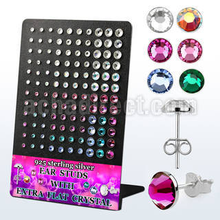 brvfbm display acrilico 60 pares piercings oreja plata esterlina 925 cristal extra plano 2 5 6mm al por mayor