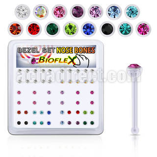 bxa33 caja piercing nariz hueso bio flexible redonda 2mm cristal swarovski bisel al por mayor