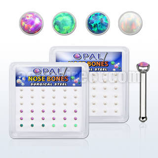 bxbop1 box w 316l steel nose bones w round synthetic opal top