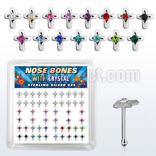 bxcrm caja piercing nariz hueso plata esterlina 925 0 6mm cruz cristal centro 1 5mm venta
