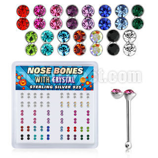 bxdbm silver nose bone with round colored twin crystal