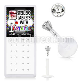 bxljy1 clear bioflex labret w push in 316l steel crystal top