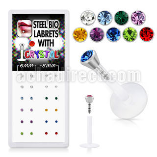 bxljy2 clear bioflex labret w push in 316l steel crystal top
