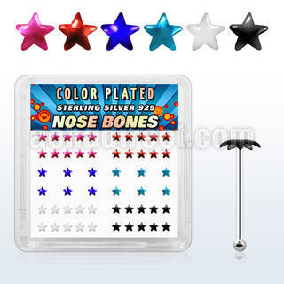 bxpsar caja display piercing nariz hueso plata esterlina 925 0 6mm estrella colores al por mayor