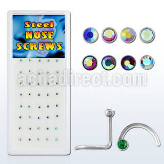 bxs107 caja 40 piercing nariz l acero quirurgico 1mm redonda cristal bisel 2mm recubrimiento ab mayorista