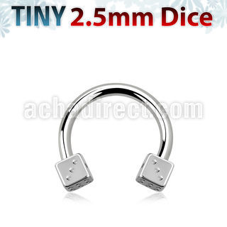 cbedi25 316l steel circular barbell with two tiny 2 5mm dices