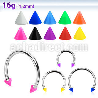 cbesacnl xxl steel circular barbell, 16g w 3mm solid acrylic cone
