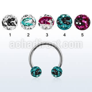 cbfr6c steel circular barbell w 2 6mm multi crystal zebra balls
