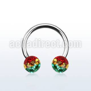 cbfr6r barbell circular acero quirurgico bolas 6mm multi cristal rayas colores rasta distribuidor