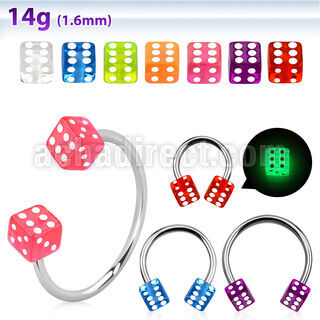 cbgldi5l xxl steel circular barbell 14g 5mm glow in the dark dice