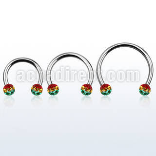 cbmfr5l barbell circular diametro acero 316l bolas 5mm rayas color rasta rosca usar como arete al por mayor