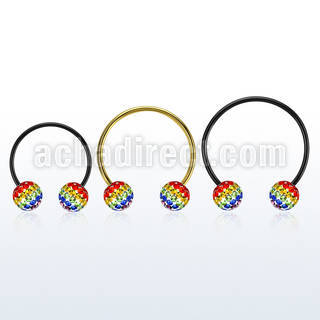cbmtfg8l barbell circular diametro acero 316l anodizado negro bolas multi cristal 8mm colores arco iris orgullo gay mayorista