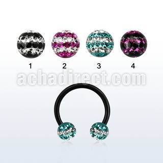 cbtfr5d barbell circular acero quirurgico anodizado bolas multi cristal 5mm triple linea mayorista