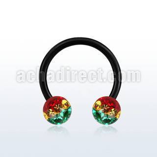 cbtfr6r anodized 316l circular barbell w rasta stripes crystal