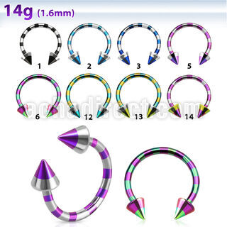 cbtln14 zebra striped pvd plated 316l steel circular barbell